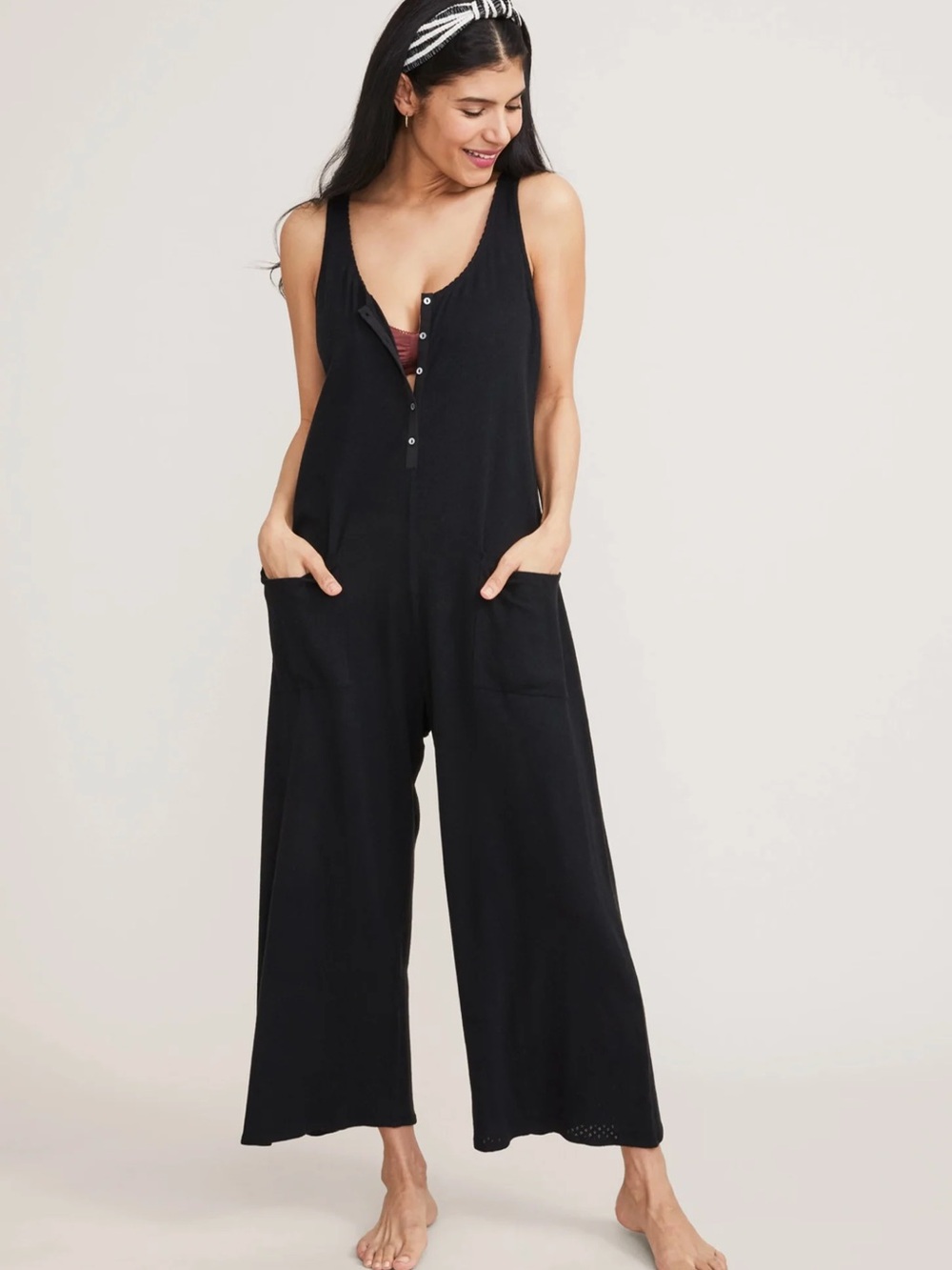 Hatch Size 2 The All Tri Black Wide-Leg Sleeveless Jumpsuit